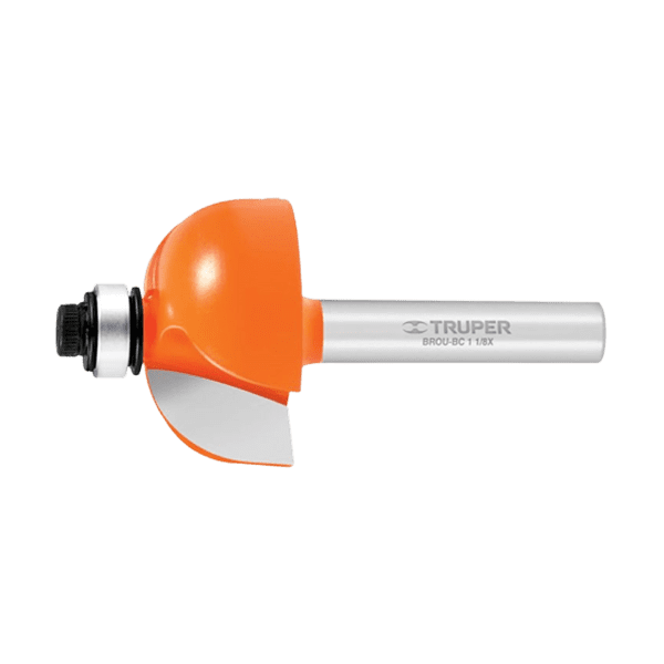 broca truper router corte curvo color naranja y plateado