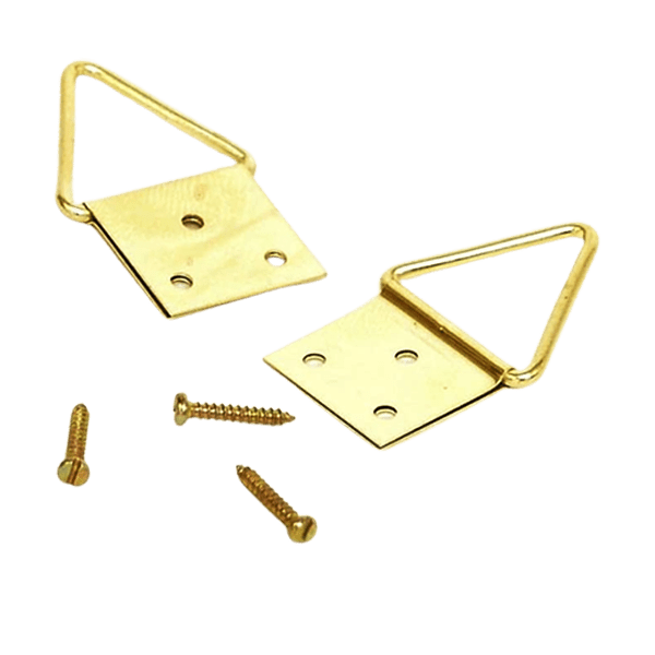 2 colgadores de triangulo color dorado con sus tornillos