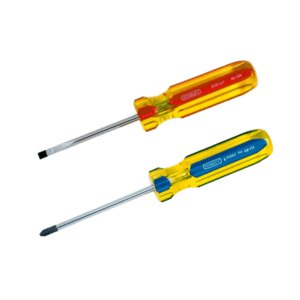 desarmador mango transpartente amarillo con rojo y otro con azul