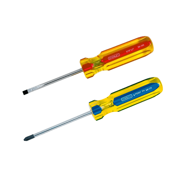 desarmador mango transpartente amarillo con rojo y otro con azul