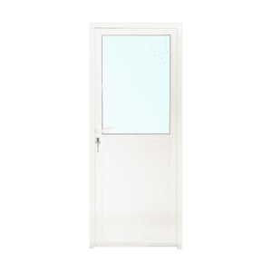 puerta pvc abatible andina con panel y vidrio color blanco
