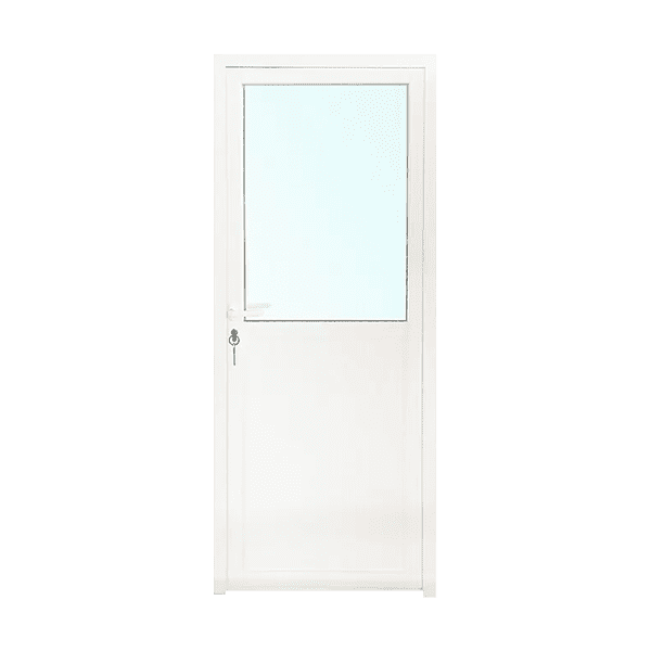 puerta pvc abatible andina con panel y vidrio color blanco